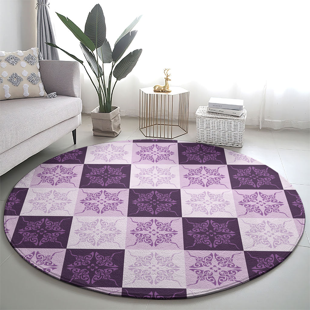 Lavender Manta Ray Hawaiian Quilt Motif Round Carpet LT05 - Polynesian Pride