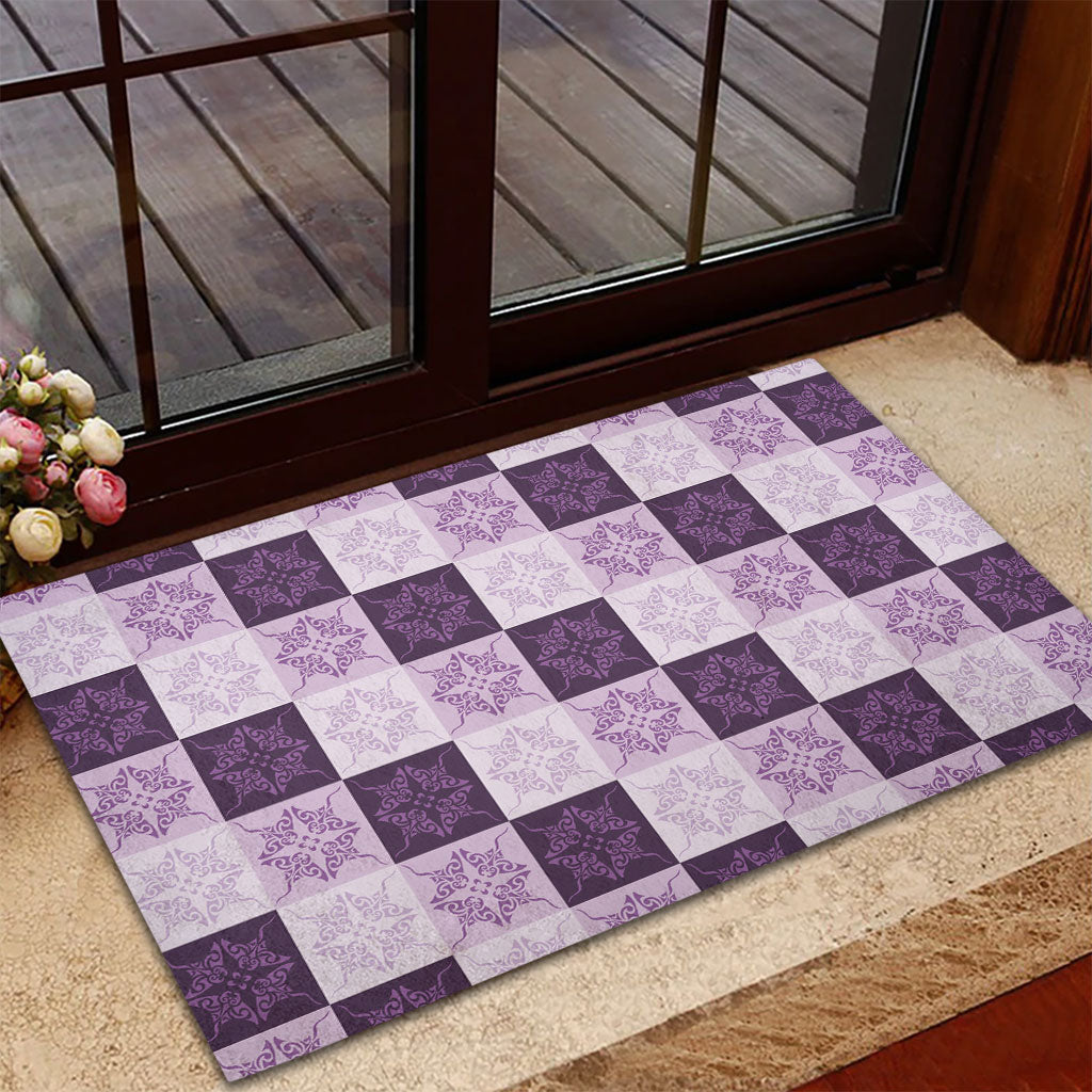 Lavender Manta Ray Hawaiian Quilt Motif Rubber Doormat LT05 - Polynesian Pride