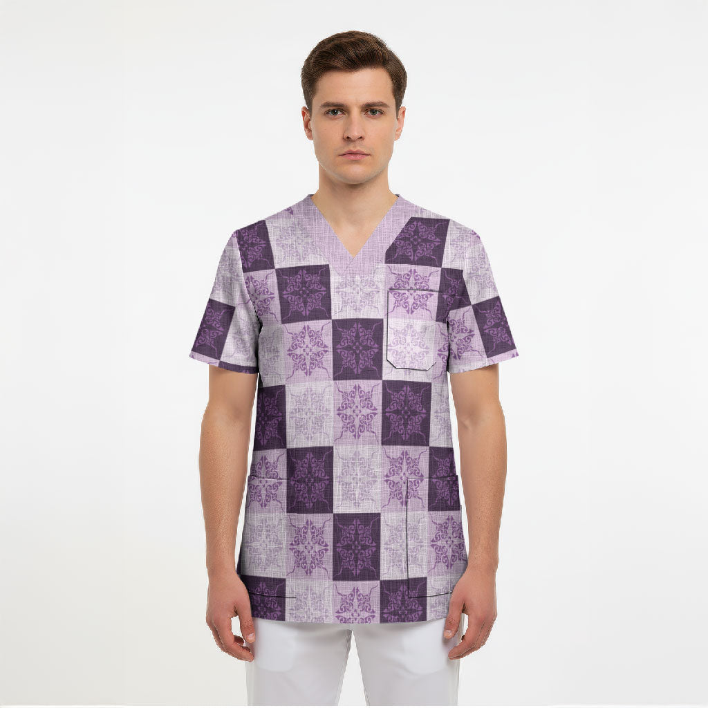 Lavender Manta Ray Hawaiian Quilt Motif Scrub Top LT05 - Polynesian Pride