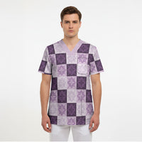 Lavender Manta Ray Hawaiian Quilt Motif Scrub Top LT05 - Polynesian Pride