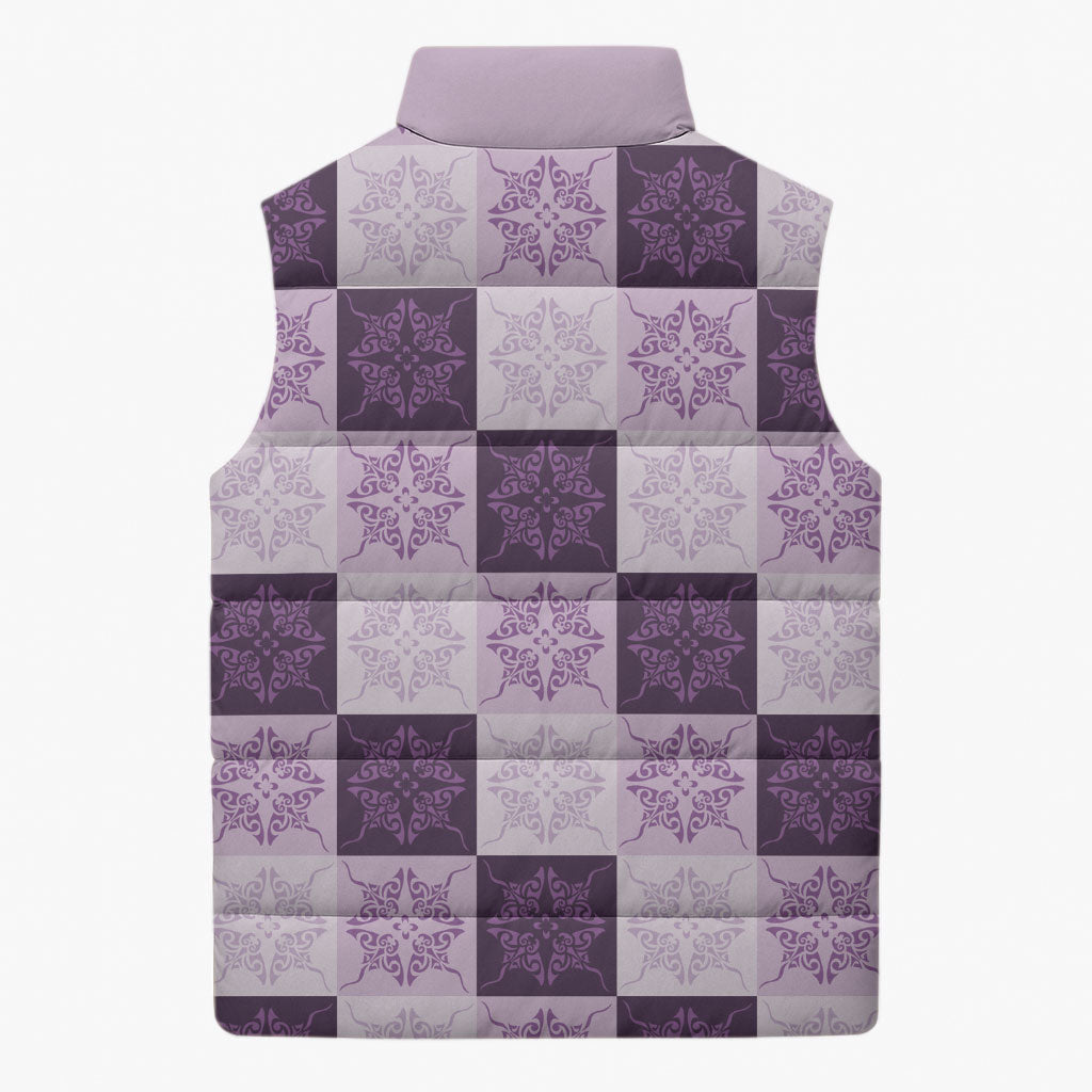 Lavender Manta Ray Hawaiian Quilt Motif Sleeveless Puffer Jacket LT05 - Polynesian Pride