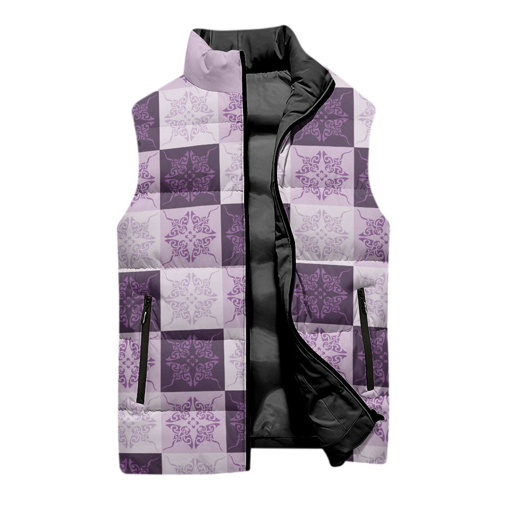 Lavender Manta Ray Hawaiian Quilt Motif Sleeveless Puffer Jacket LT05 - Polynesian Pride