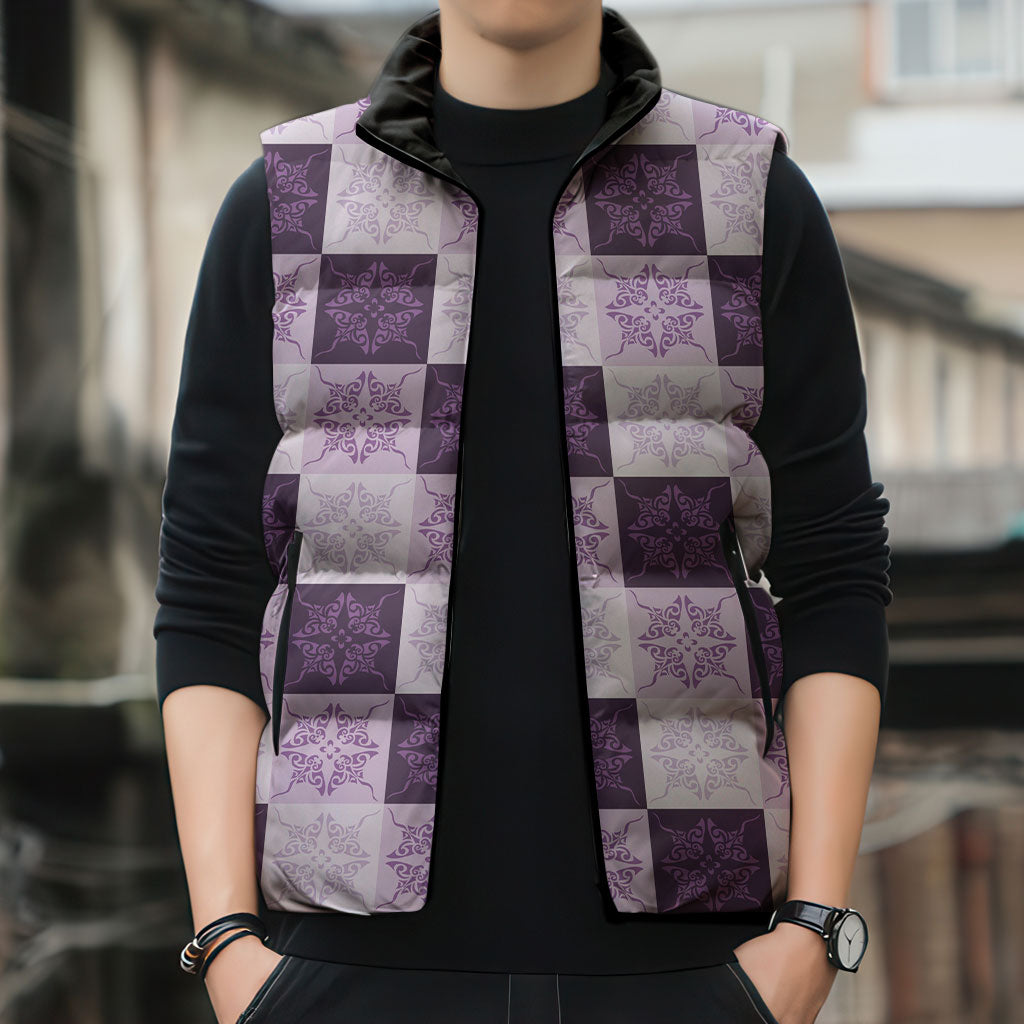 Lavender Manta Ray Hawaiian Quilt Motif Sleeveless Puffer Jacket LT05 - Polynesian Pride
