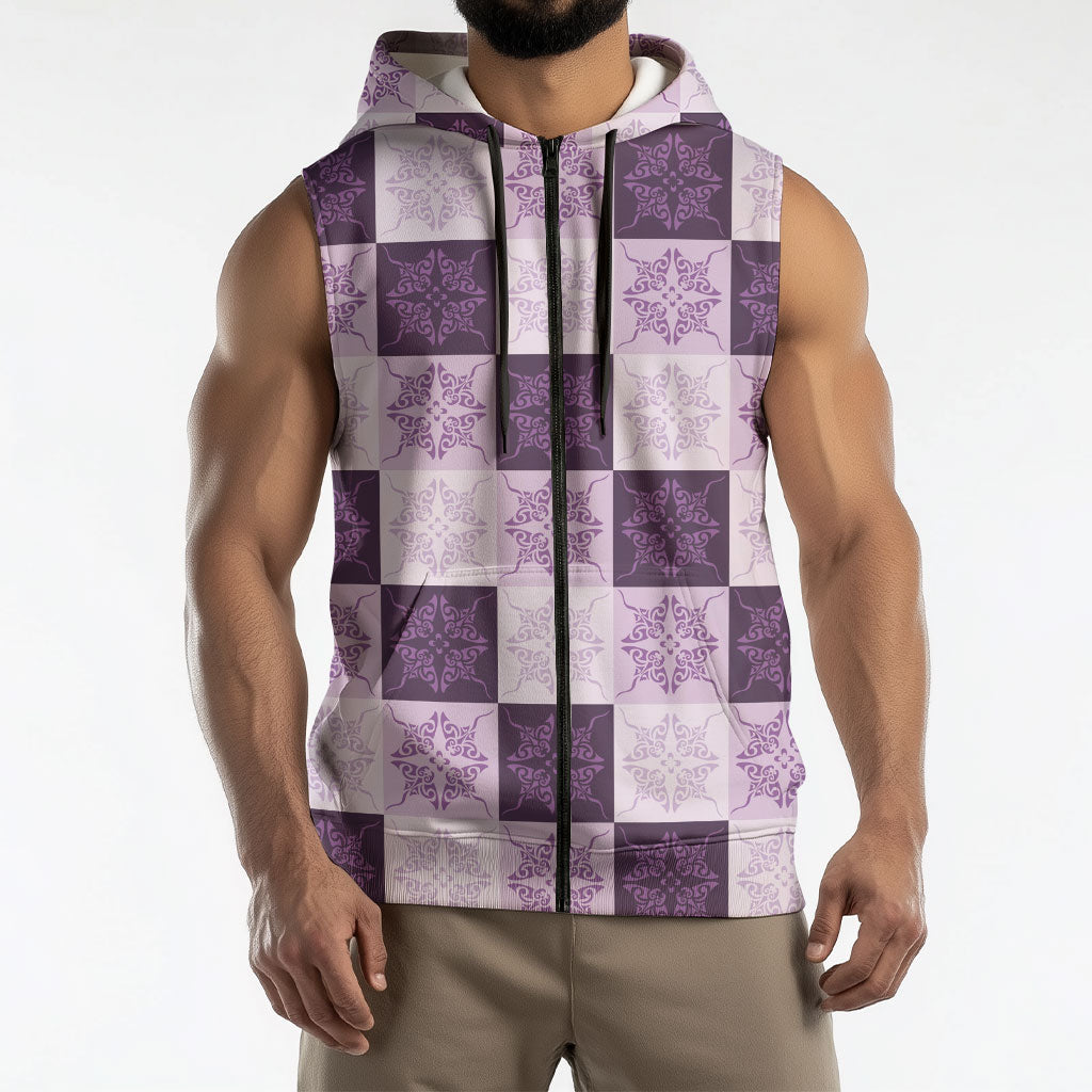 Lavender Manta Ray Hawaiian Quilt Motif Sleeveless Zip Hoodie LT05 - Polynesian Pride