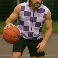 Lavender Manta Ray Hawaiian Quilt Motif Sleeveless Zip Hoodie LT05 - Polynesian Pride