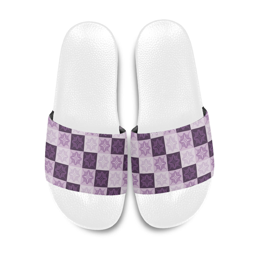 Lavender Manta Ray Hawaiian Quilt Motif Slide Sandals LT05 Purple - Polynesian Pride