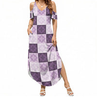 Lavender Manta Ray Hawaiian Quilt Motif Summer Maxi Dress LT05 Women Purple - Polynesian Pride