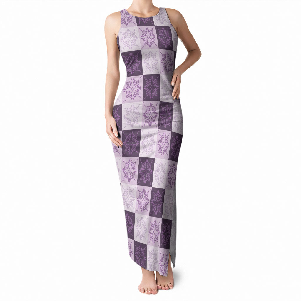 Lavender Manta Ray Hawaiian Quilt Motif Tank Maxi Dress LT05 Women Purple - Polynesian Pride