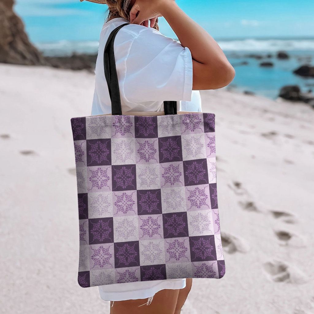 Lavender Manta Ray Hawaiian Quilt Motif Tote Bag LT05 - Polynesian Pride