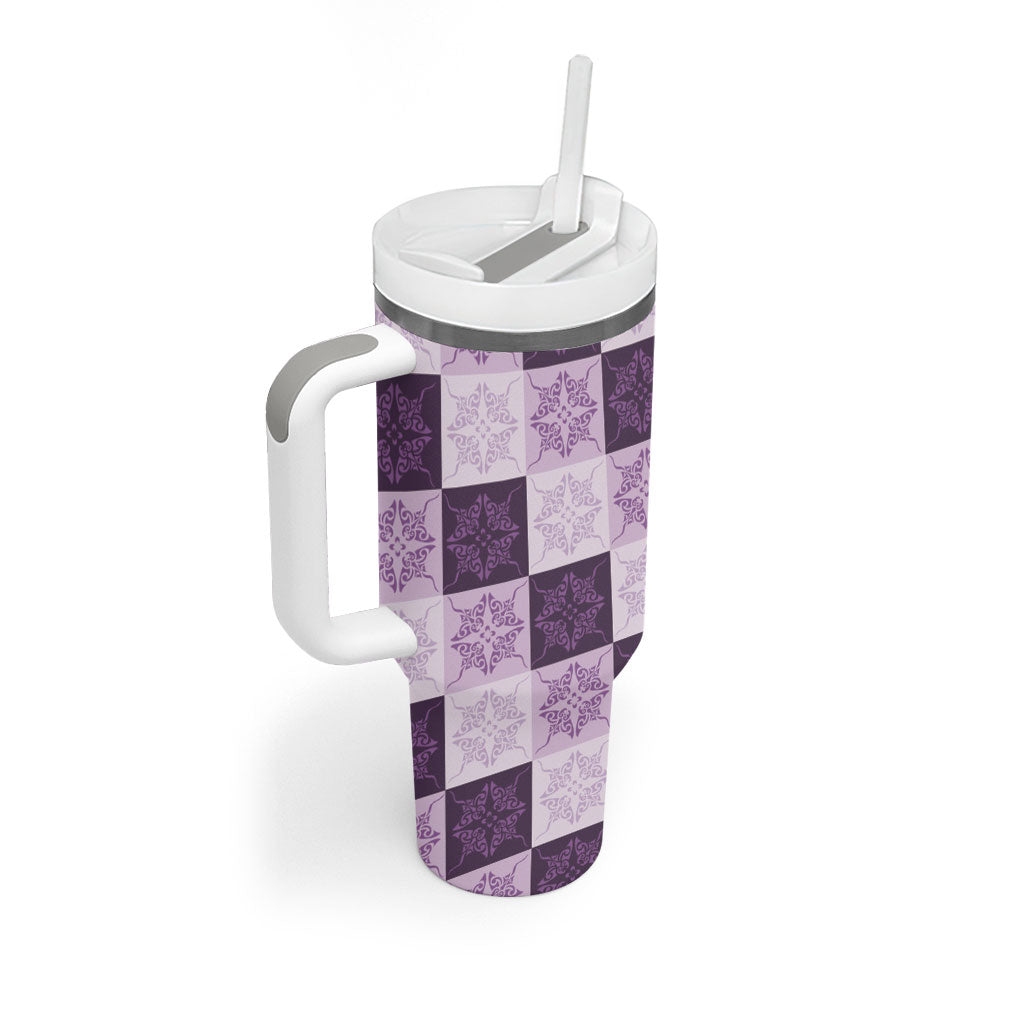 Lavender Manta Ray Hawaiian Quilt Motif Tumbler With Handle LT05 - Polynesian Pride