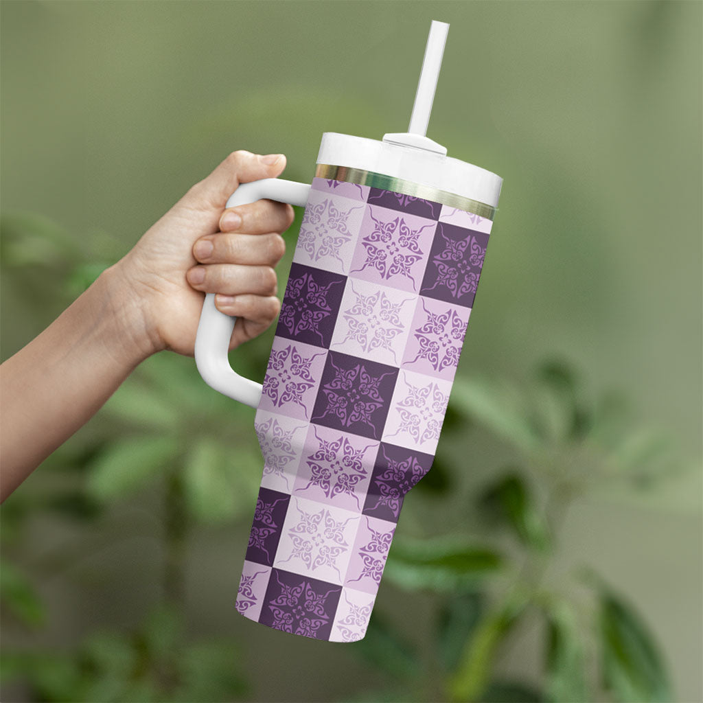 Lavender Manta Ray Hawaiian Quilt Motif Tumbler With Handle LT05 - Polynesian Pride