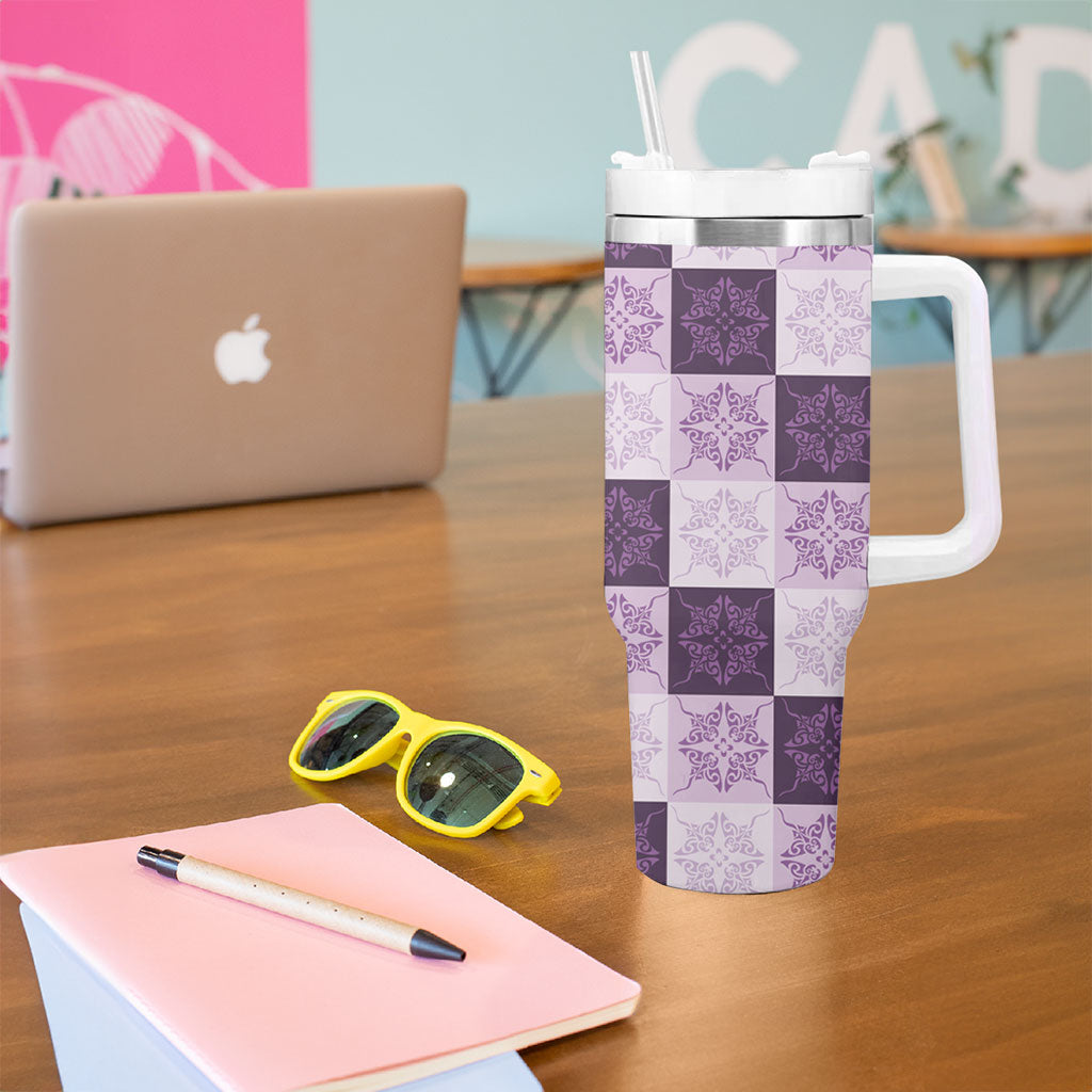 Lavender Manta Ray Hawaiian Quilt Motif Tumbler With Handle LT05 - Polynesian Pride