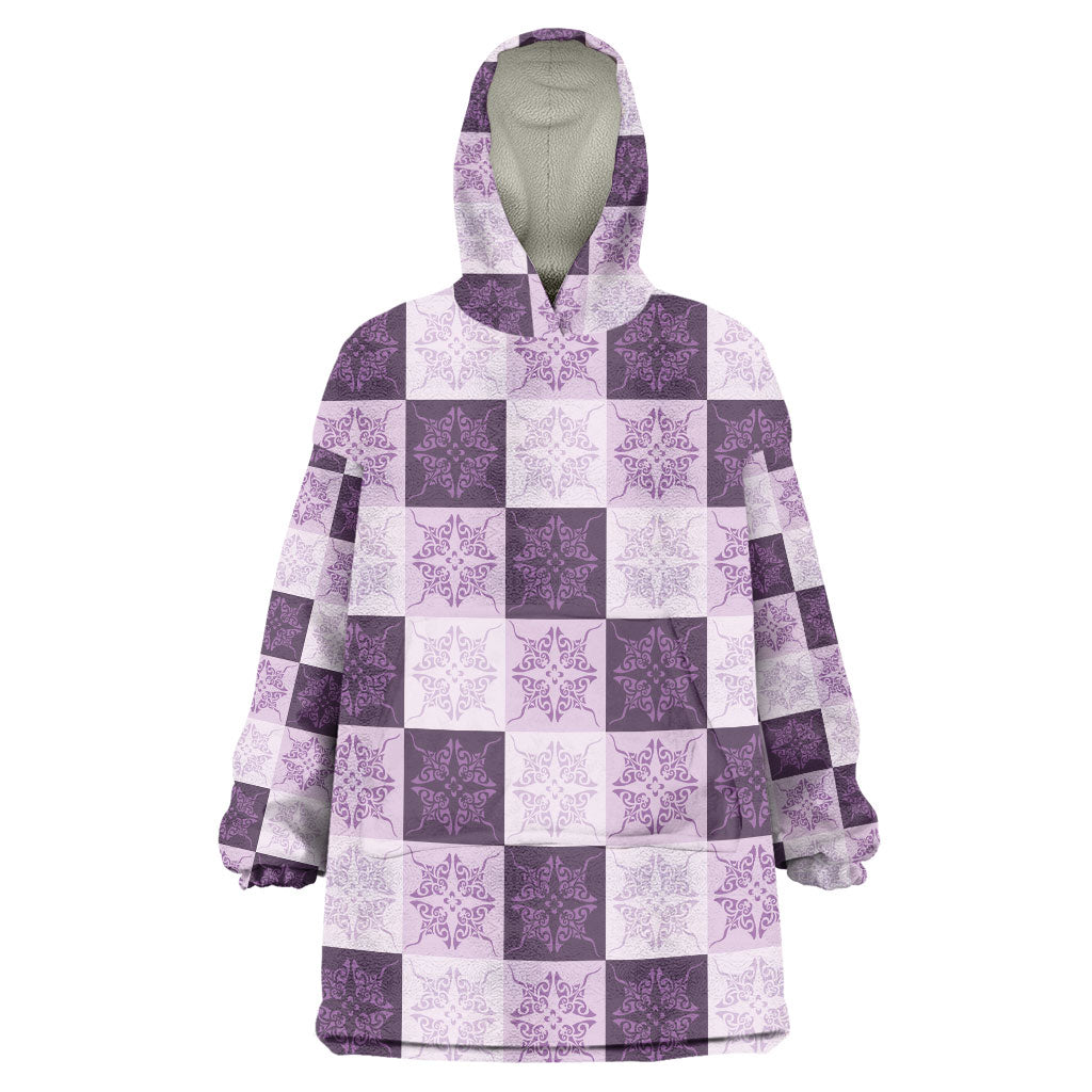 Lavender Manta Ray Hawaiian Quilt Motif Wearable Blanket Hoodie LT05 One Size Purple - Polynesian Pride