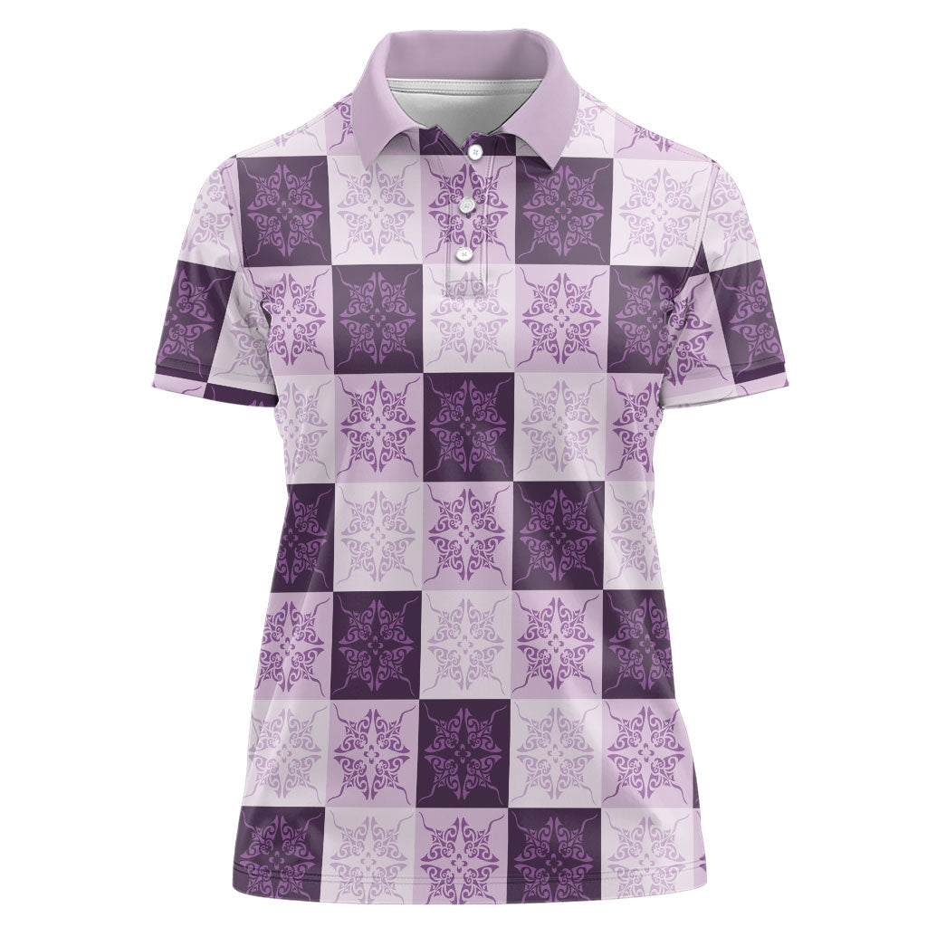 Lavender Manta Ray Hawaiian Quilt Motif Women Polo Shirt LT05 Female Purple - Polynesian Pride