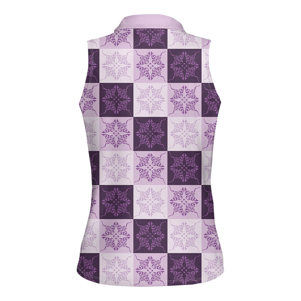 Lavender Manta Ray Hawaiian Quilt Motif Women Sleeveless Polo Shirt LT05 - Polynesian Pride