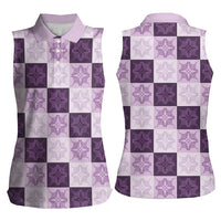 Lavender Manta Ray Hawaiian Quilt Motif Women Sleeveless Polo Shirt LT05 - Polynesian Pride