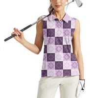 Lavender Manta Ray Hawaiian Quilt Motif Women Sleeveless Polo Shirt LT05 - Polynesian Pride