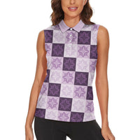 Lavender Manta Ray Hawaiian Quilt Motif Women Sleeveless Polo Shirt LT05 - Polynesian Pride