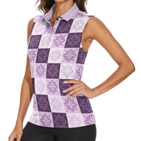 Lavender Manta Ray Hawaiian Quilt Motif Women Sleeveless Polo Shirt LT05 - Polynesian Pride