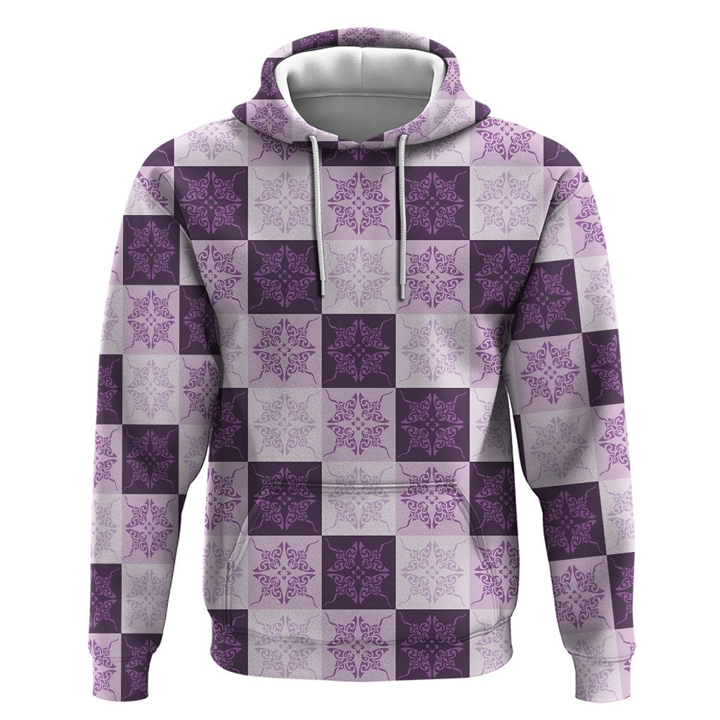 Lavender Manta Ray Hawaiian Quilt Motif Zip Hoodie LT05 Pullover Hoodie Purple - Polynesian Pride