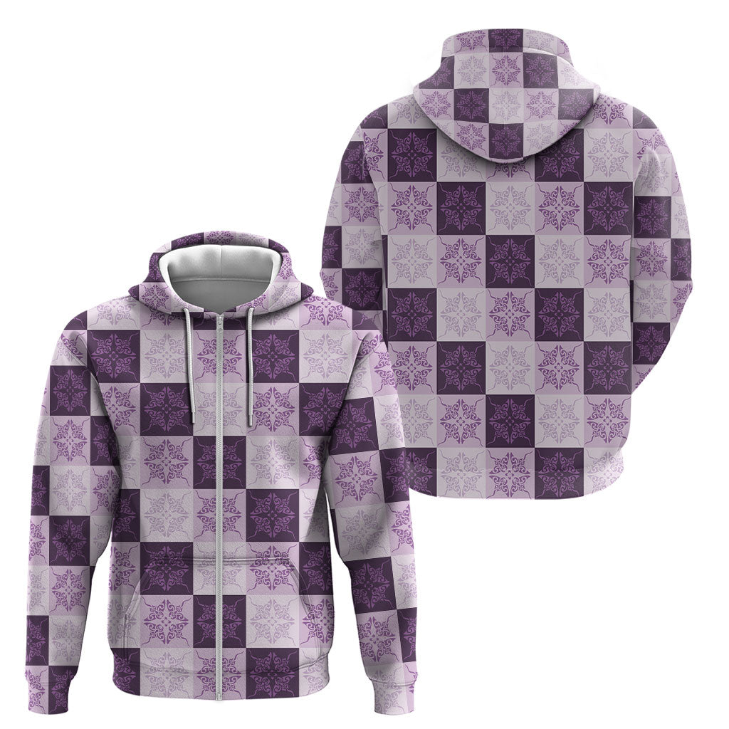 Lavender Manta Ray Hawaiian Quilt Motif Zip Hoodie LT05 - Polynesian Pride
