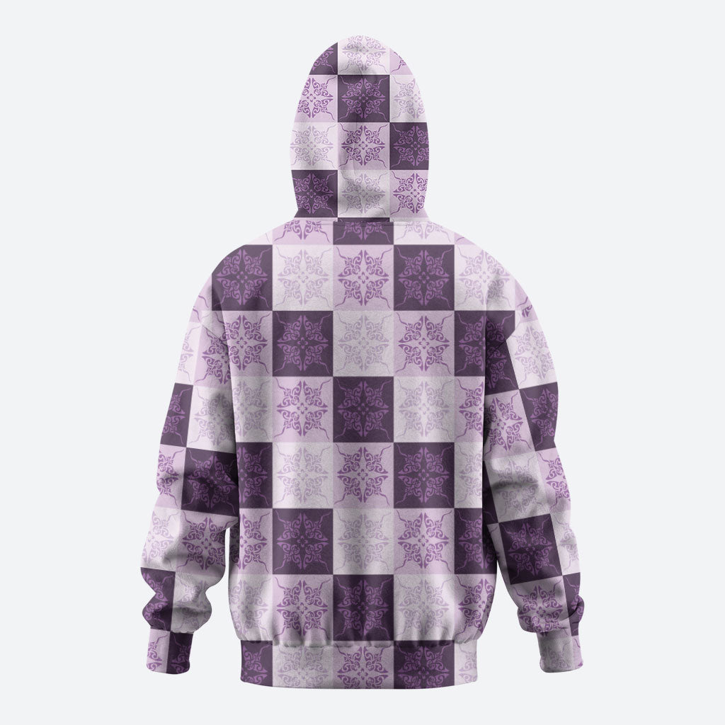 Lavender Manta Ray Hawaiian Quilt Motif Zip Hoodie LT05 - Polynesian Pride