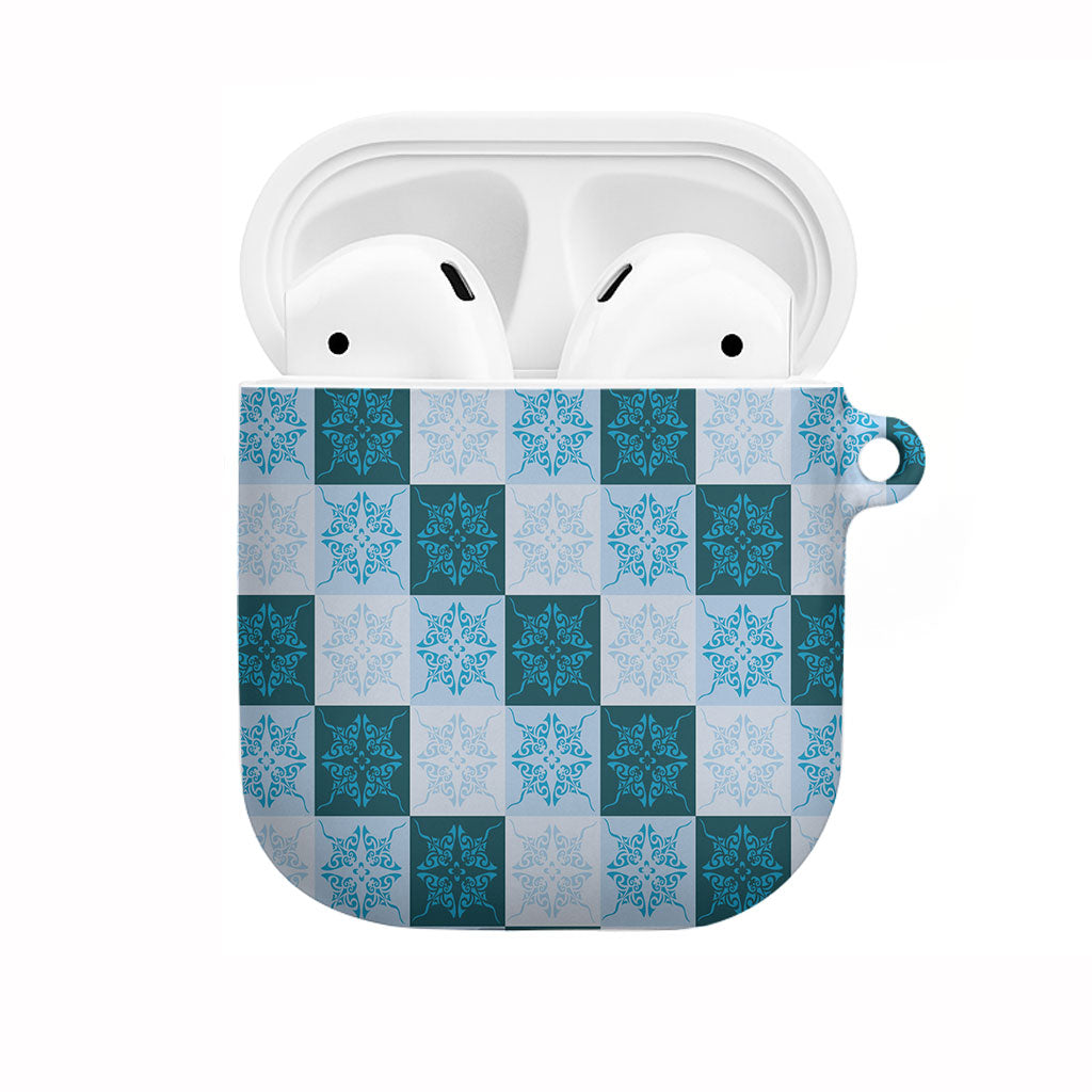 Cyan Manta Ray Hawaiian Quilt Motif AirPods Case LT05 Blue - Polynesian Pride