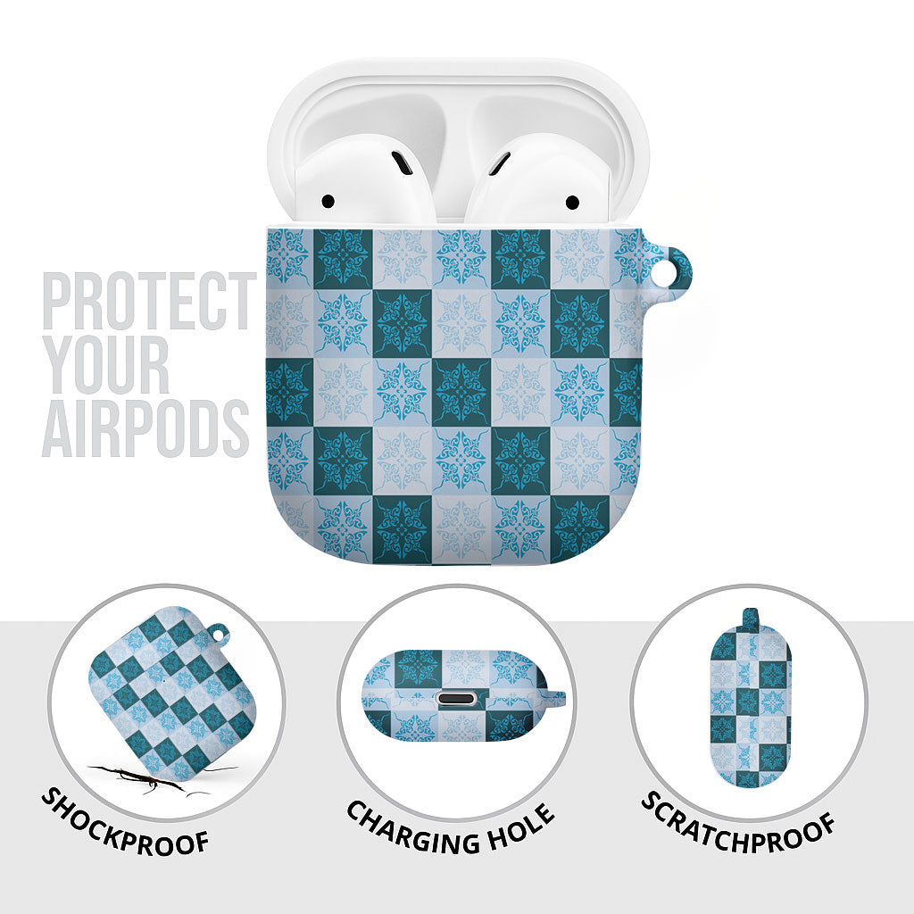 Cyan Manta Ray Hawaiian Quilt Motif AirPods Case LT05 - Polynesian Pride