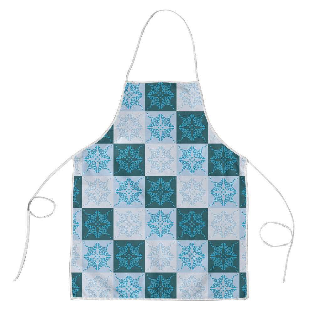 Cyan Manta Ray Hawaiian Quilt Motif Apron LT05 Blue - Polynesian Pride