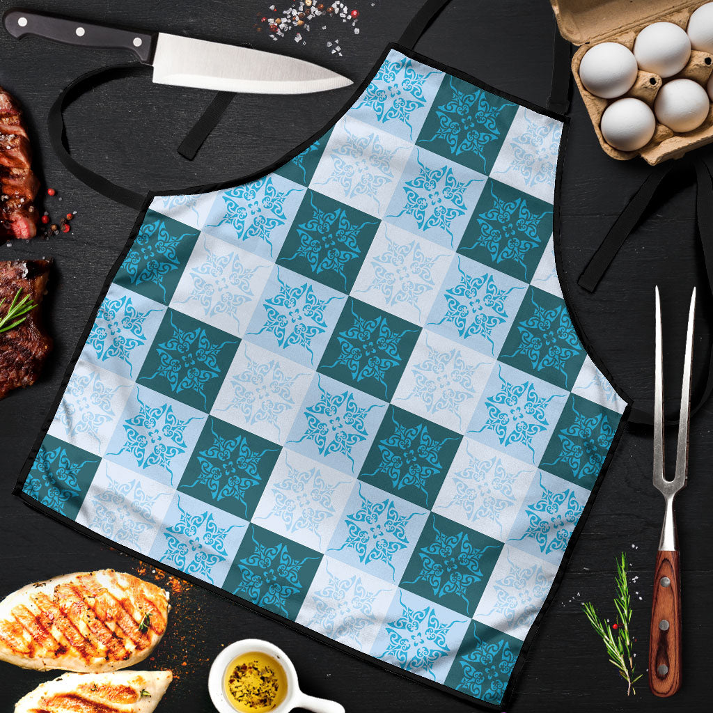 Cyan Manta Ray Hawaiian Quilt Motif Apron LT05 Blue - Polynesian Pride