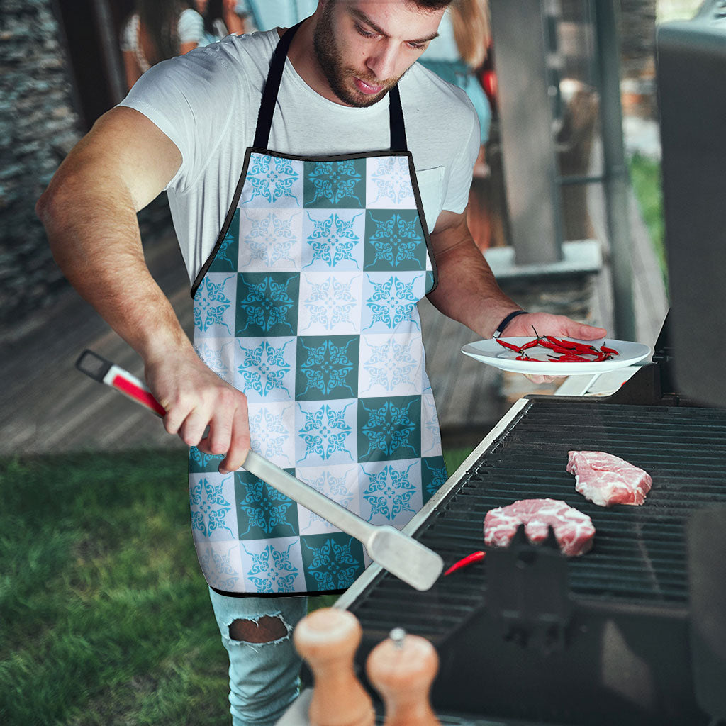 Cyan Manta Ray Hawaiian Quilt Motif Apron LT05 - Polynesian Pride