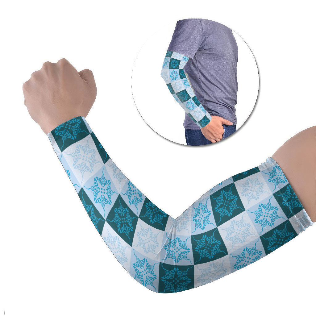 Cyan Manta Ray Hawaiian Quilt Motif Arm Sleeves LT05 Set of 2 Blue - Polynesian Pride