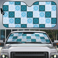 Cyan Manta Ray Hawaiian Quilt Motif Auto Sun Shade LT05 Blue - Polynesian Pride
