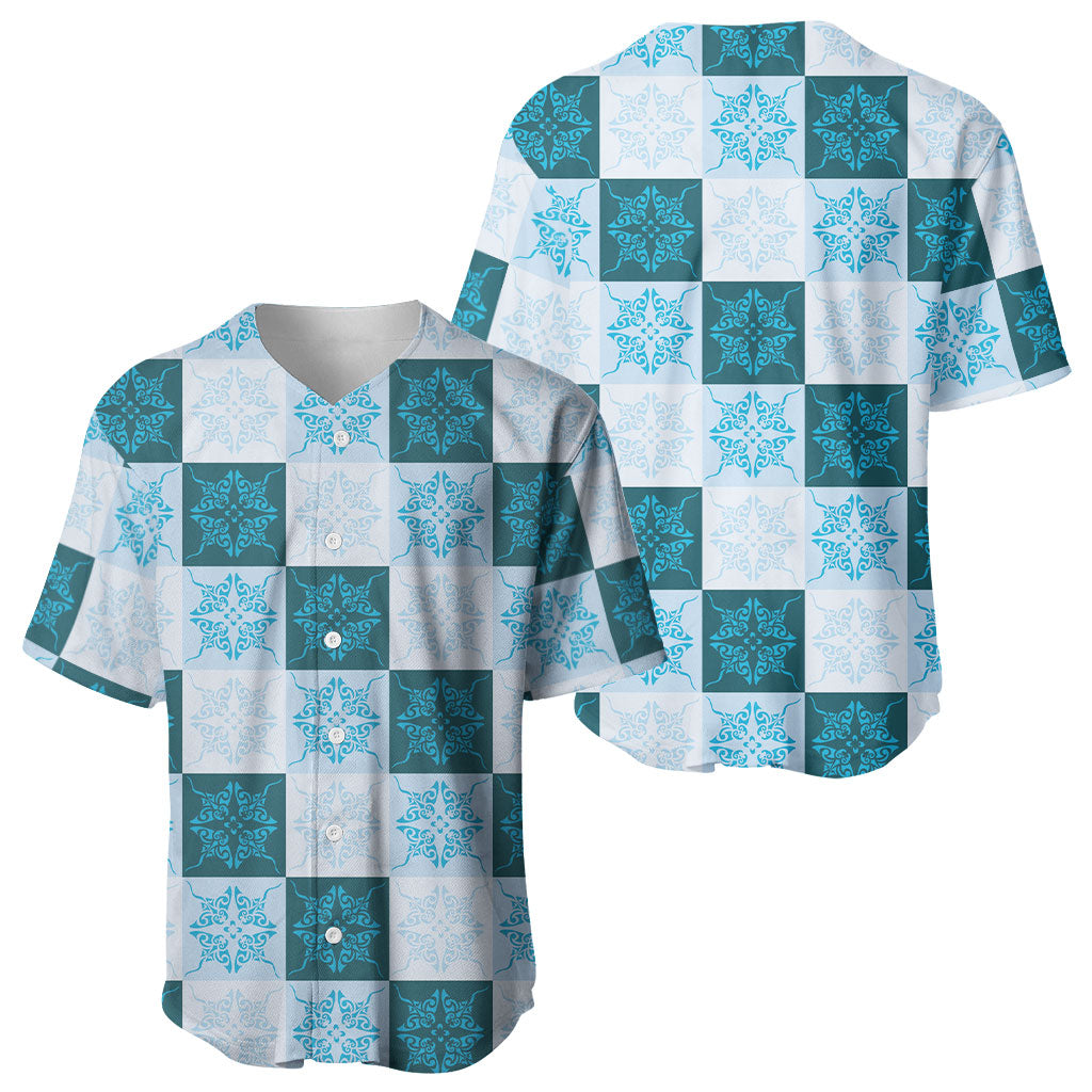 Cyan Manta Ray Hawaiian Quilt Motif Baseball Jersey LT05 - Polynesian Pride