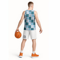 Cyan Manta Ray Hawaiian Quilt Motif Basketball Jersey LT05 - Polynesian Pride