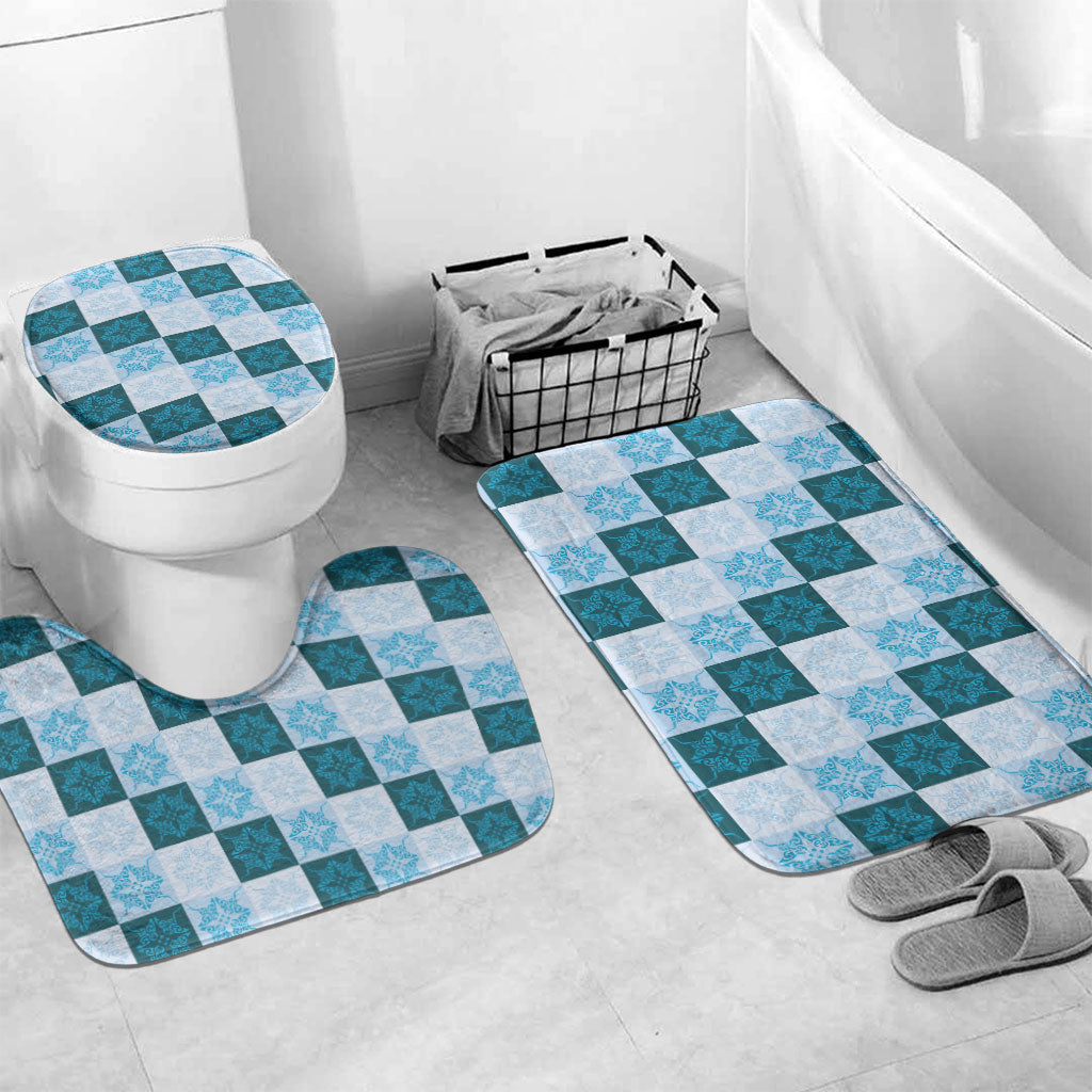 Cyan Manta Ray Hawaiian Quilt Motif Bathroom Set LT05 Mat Set Only (3 pcs) One Size Blue - Polynesian Pride