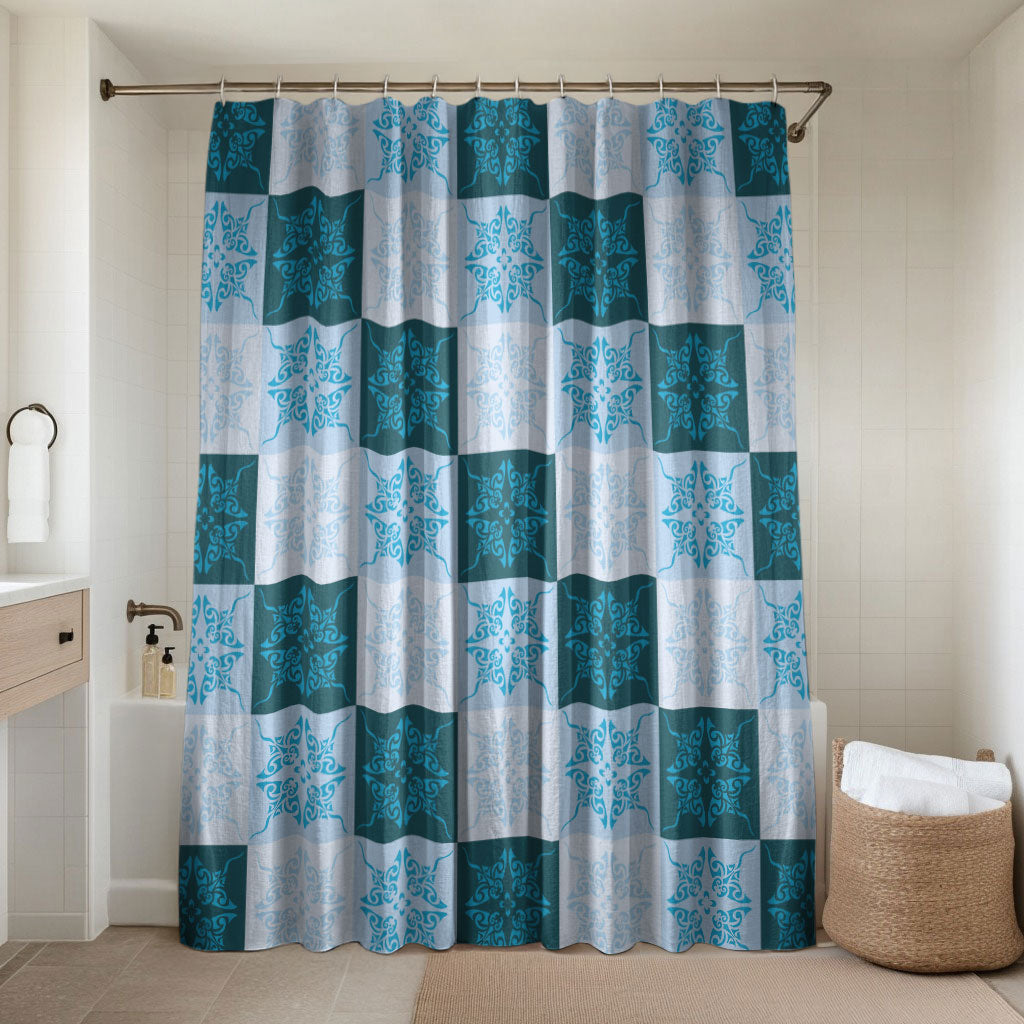 Cyan Manta Ray Hawaiian Quilt Motif Bathroom Set LT05 Shower Curtain Only Blue - Polynesian Pride