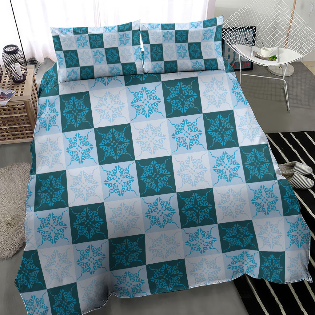 Cyan Manta Ray Hawaiian Quilt Motif Bedding Set LT05 - Polynesian Pride