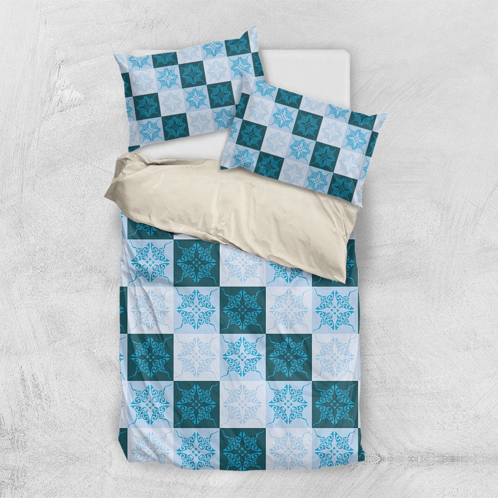 Cyan Manta Ray Hawaiian Quilt Motif Bedding Set LT05 US Twin 172cm x 218cm Blue - Polynesian Pride