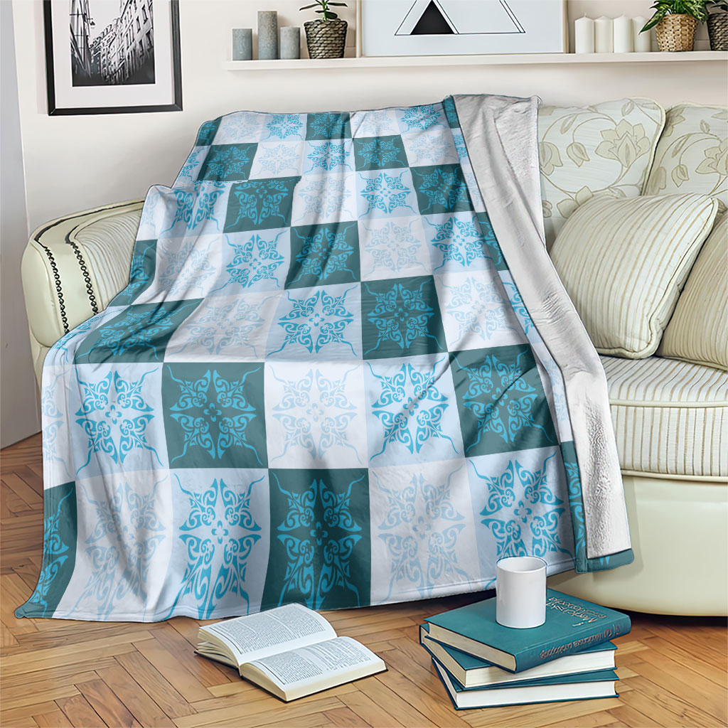 Cyan Manta Ray Hawaiian Quilt Motif Blanket LT05 Blue - Polynesian Pride