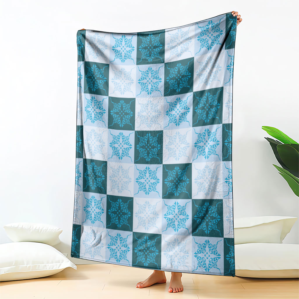 Cyan Manta Ray Hawaiian Quilt Motif Blanket LT05 - Polynesian Pride