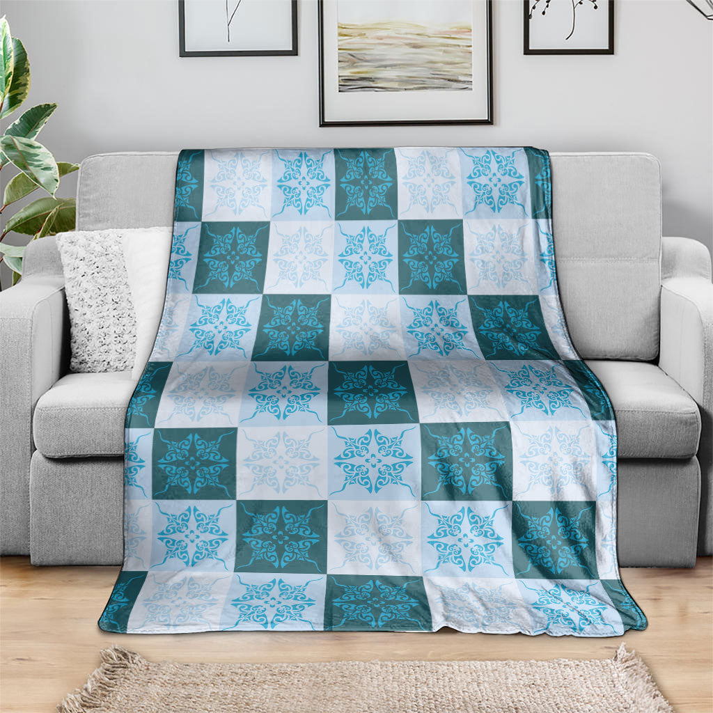 Cyan Manta Ray Hawaiian Quilt Motif Blanket LT05 - Polynesian Pride