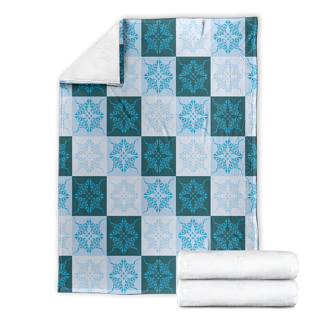 Cyan Manta Ray Hawaiian Quilt Motif Blanket LT05 - Polynesian Pride