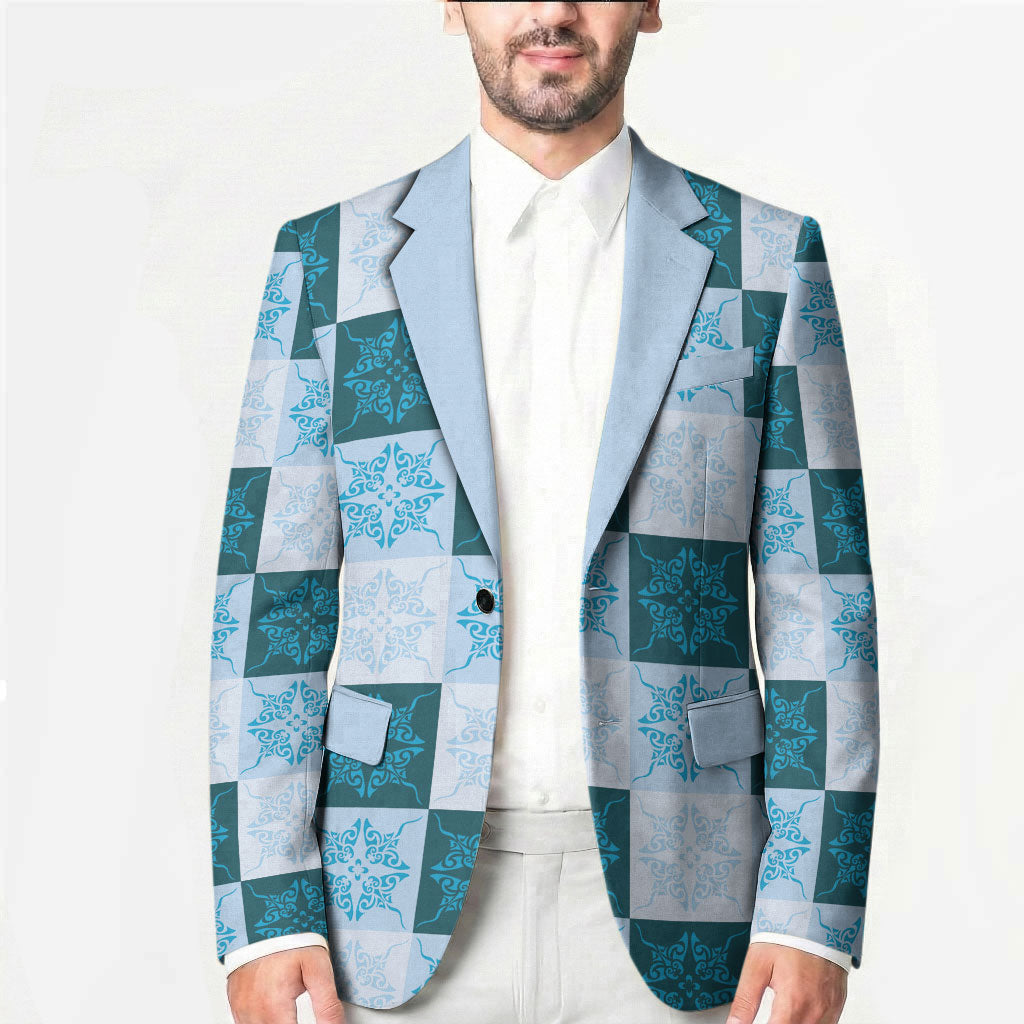 Cyan Manta Ray Hawaiian Quilt Motif Blazer LT05 - Polynesian Pride