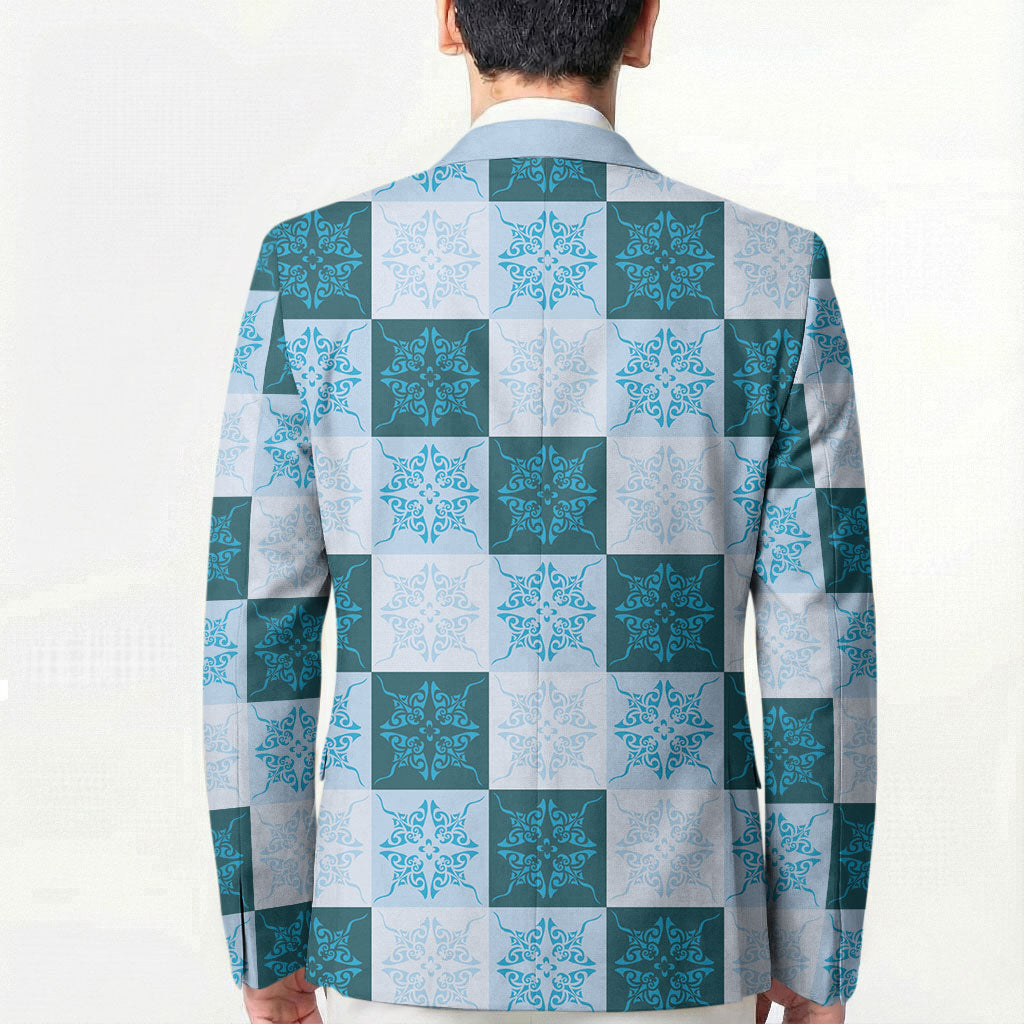 Cyan Manta Ray Hawaiian Quilt Motif Blazer LT05 - Polynesian Pride