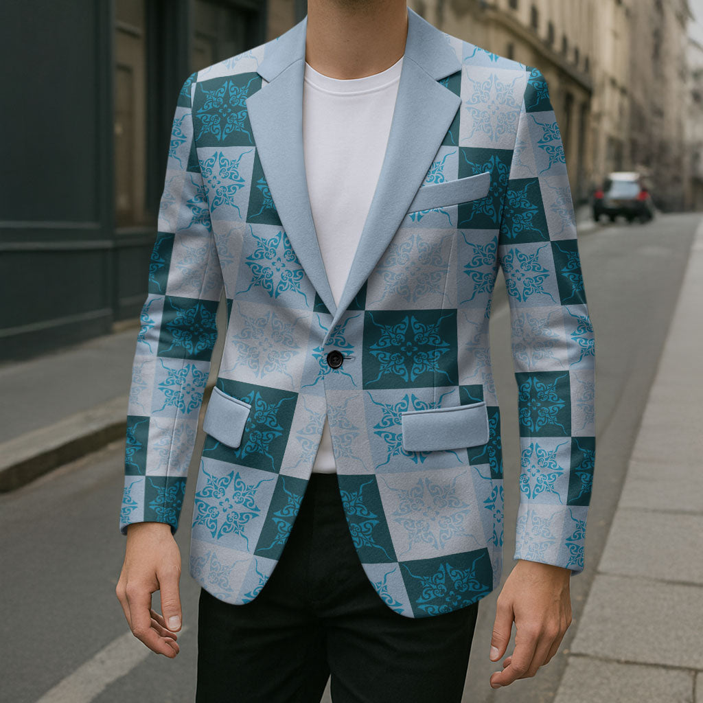 Cyan Manta Ray Hawaiian Quilt Motif Blazer LT05 - Polynesian Pride