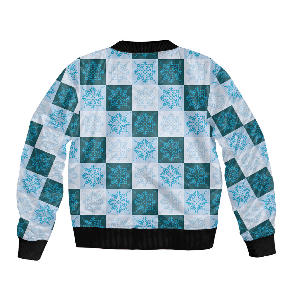 Cyan Manta Ray Hawaiian Quilt Motif Bomber Jacket LT05 - Polynesian Pride