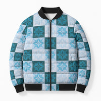 Cyan Manta Ray Hawaiian Quilt Motif Bomber Puffer Jacket LT05 Unisex Blue - Polynesian Pride