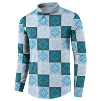 Cyan Manta Ray Hawaiian Quilt Motif Button Sweatshirt LT05 - Polynesian Pride