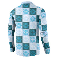 Cyan Manta Ray Hawaiian Quilt Motif Button Sweatshirt LT05 - Polynesian Pride